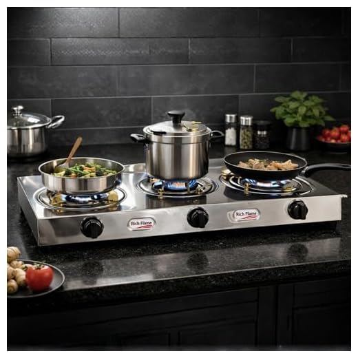 RICH FLAME Gas Stove 3 Burners | ISI Certified | Gas Chulha, Brass Burner, Fuel Efficient Burner, LPG & PNG Compatible