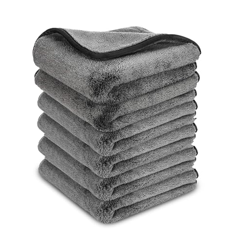 Image of Auto Hub Heavy Microfiber Cloth for Car Cleaning and Detailing, Double Sided, Extra Thick Plush Microfiber Towel Lint-Free, 800 GSM (Size 40cm x 40cm) /Pack of 6, Color: Grey