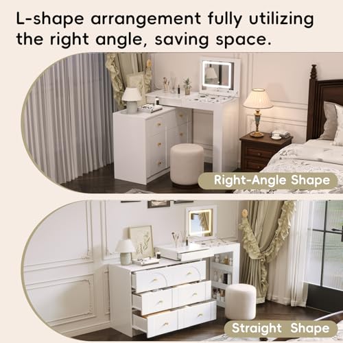 Image of JIVOIT Vanity Desk with Flip-Top Tabletop, Makeup Vanity Table with Mirror, 7 Drawers, 9 Compartments, 3 Shelves, 3 Color Modes Adjustable Makeup Table, Easy Assembly (Walnut /524)