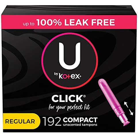 U by Kotex Click Compact Tampons, Regular, Unscented, 192 Count (6 Packs of 32) (Packaging May Vary) Cover