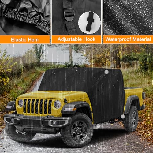 Image of XYZCTEM Gladiator Half Cover Waterproof, for Gladiator JT 2020-2022 2023 Car Cover, Rain Snow Hail Dust Protection, Scratch Resistant Outdoor UV Protection Black Car Cover