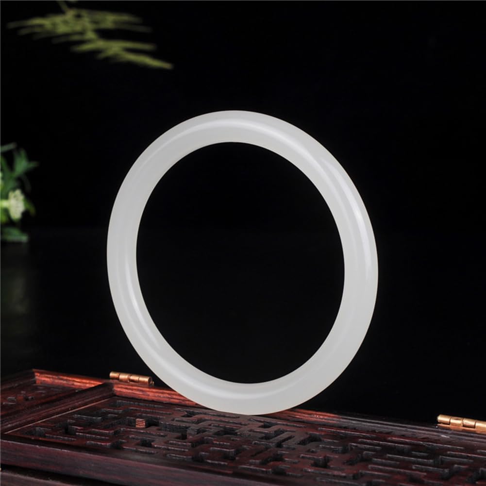 Brazalete de barra circular fina de jade blanco vintage Brazalete de jade clásico con luz de luna blanca Brazalete de la suerte para mujeres y niñas
