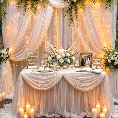 Image of Party Propz White Net Curtain for Decoration with Fairy Lights (9m), White Canopy Tent for Decorations, Birthday Backdrop for Decoration, Backdrop Decorations(7pcs)