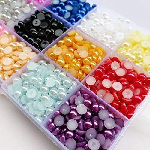 Chenkou Craft 3500pcs Assorted 15 Colors Half Flatback Imitation Pearl Bead 6mm Gem Scrapbook Craft DIY Beads + Plastic Box