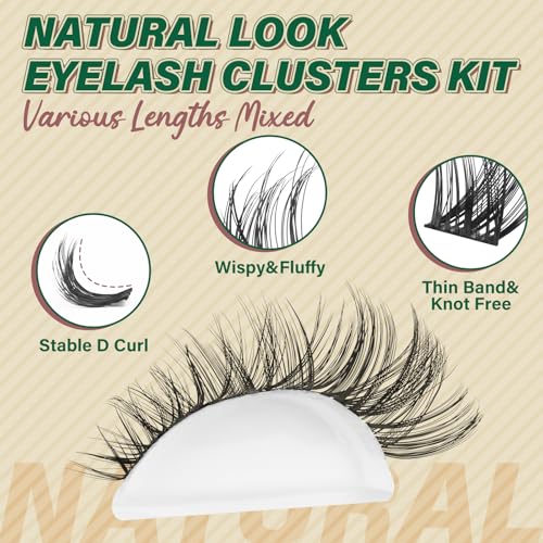 Image of KEYYOU Lash Clusters Kit Soft Natural with Thin Band Easy to DIY at Home