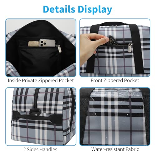 Image of Apenze Small Gym Bag 14 inch lightweight Carry On Mini Duffel Bag for Travel Sport - Gray white plaid
