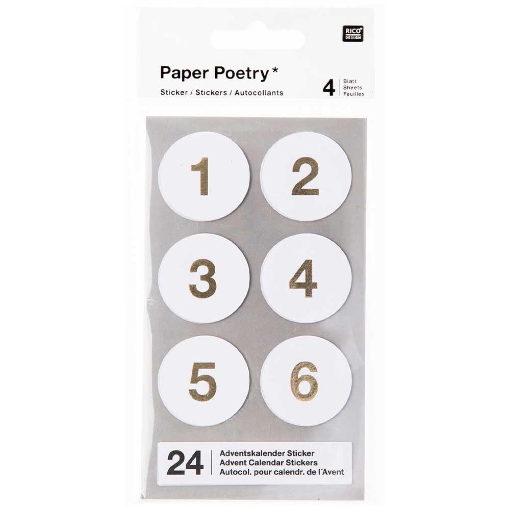 Crafty Capers White - Gold Numbers White | 24 Advent Calendar Stickers | Gold Foil Numbers | 3Cm Wide