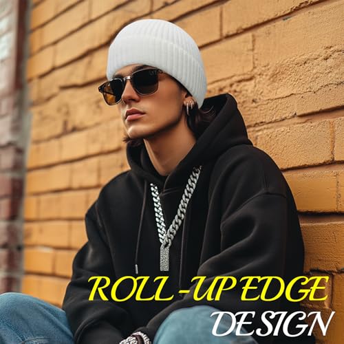 Image of PFFY Trawler Short Fisherman Beanie Roll-up Edge Knit Cuff Beanies Winter Hats for Men Women