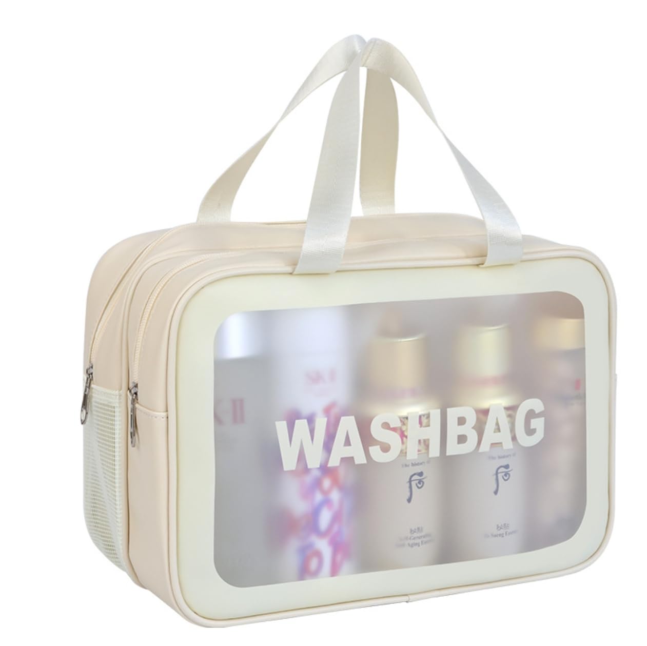 HOSICRON Travel Toiletry Bag for Women, Matte Translucent Toiletry Bag with Handy Handle, Makeup Cosmetic Organizer Bag for Travel Toiletries Accessories (White Bag)
