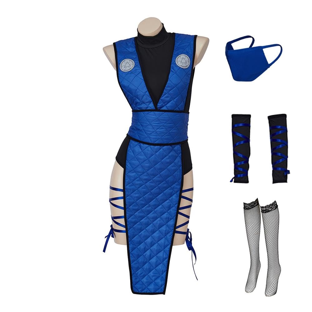 ADuchessCos Sub-Zero Reptile Scorpion Cosplay Costume Women Sexy Suit Mask Ninja Fighter Uniform, Blue, S