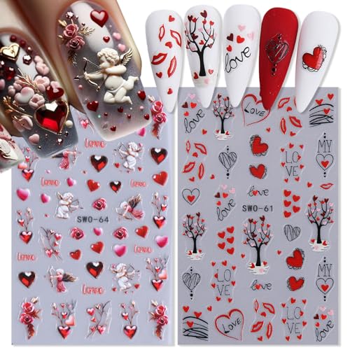 KTAABTR Valentines Day Nail Art Stickers Decals 5D Relief Self