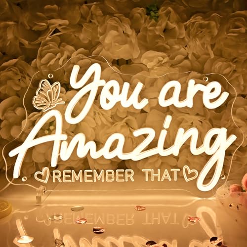 Image of Planzo You Are Amazing LED Neon Sign Light Bedroom Girls Room Wall Decor | Classroom Office Nursery Bar Pub Club Dresser Wall Decor Neon Light, Wedding Birthday Party Gift, USB 13.78 inchx8.27 inch Warm White