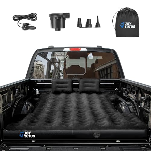 JOYTUTUS Truck Bed Air Mattress for 5.5-5.8Ft,Full Size Short Beds for Pickup Outdoor Camping,Truck Tent Accessories with Carry Bag & Cup Holder & Cavity Design,Black
