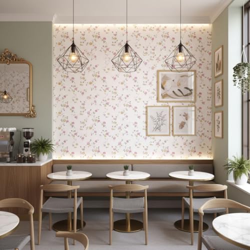 Image of White & Pink Floral Self Adhesive Wallpaper with Small Pink Flowers, Waterproof PVC Vinyl Peel and Stick, Bedroom, Living Room and Furniture (45x300 cm - Pack of 1)