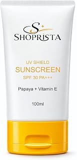 SHOPRISTA INTERNATIONAL UV Shield Sunscreen SPF 30 PA+++ with Papaya & Vitamin E | Broad Spectrum UVA/UVB Protection | Lig... Price In India