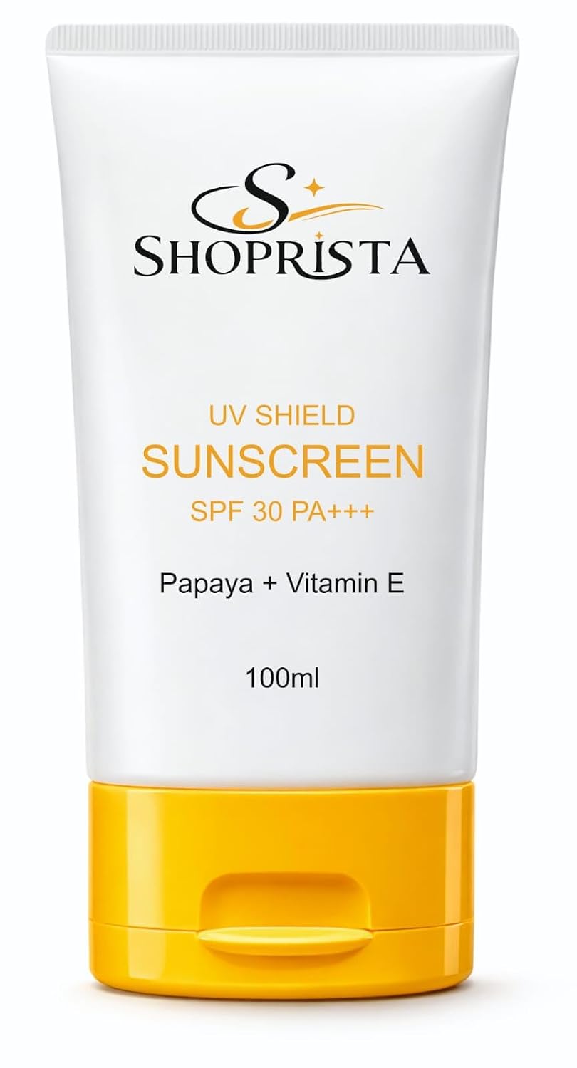 SHOPRISTA INTERNATIONAL UV Shield Sunscreen SPF 30 PA+++ with Papaya & Vitamin E | Broad Spectrum UVA/UVB Protection | Lig...