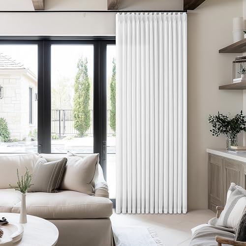 Image of Snow White 84 Inches Long 70 Inch Wide Curtains for Living Room Pinch Pleat | Light Filtering, Semi Sheer, Modern, Pleated Curtain, Back Tab, for Patio Sliding Door, Dining Room, Large , 1 Panel, 70x84