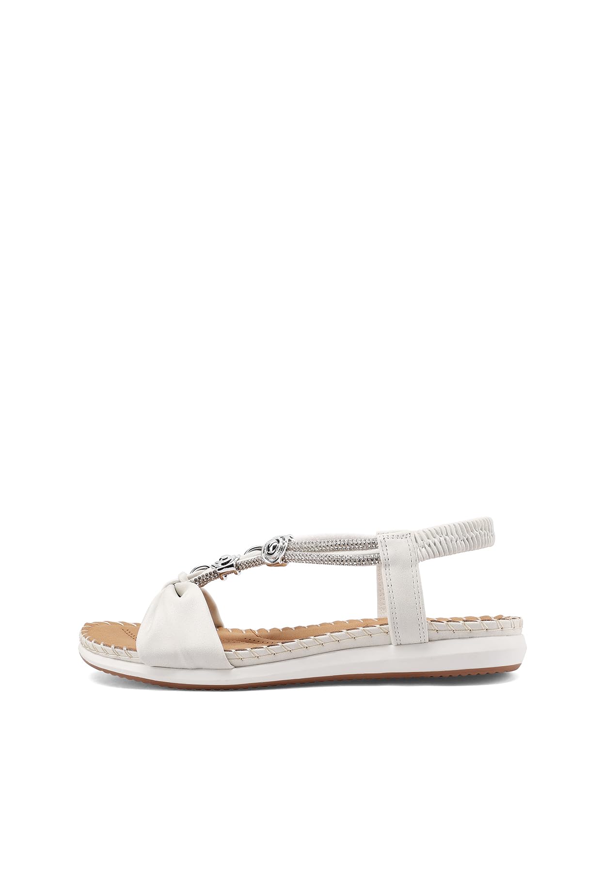 QUEEN HELENA Sandali Bassi T-Bar con Cinturino Elastico con Strass Donna BZ515