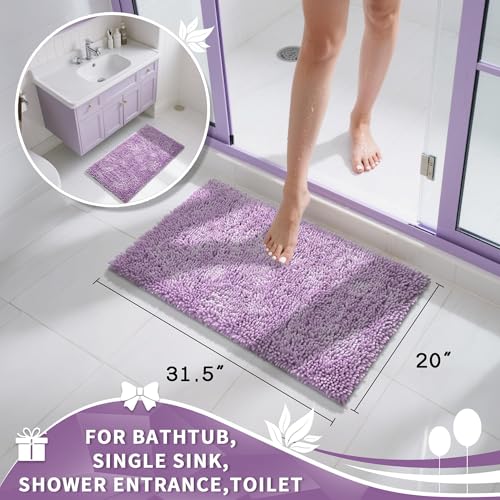 Image of Yimobra Chenille Bathroom Rugs Non Slip, Extra Thick Soft Absorbent Bath Rug 31.5x20 Inch, Machine Washable Quick Dry Bath Mat for Bathroom Floor, Tub and Shower, Home Decor Accessories, Lilac