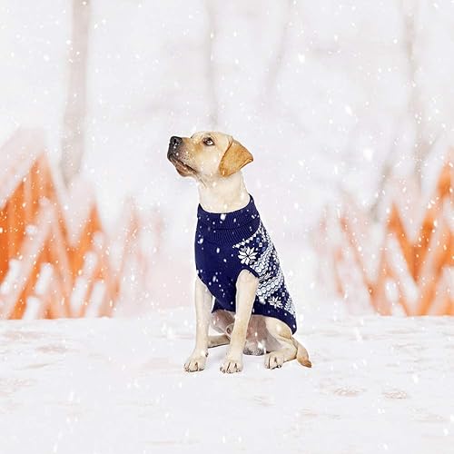 Miniatura 7 de KOOLTAIL Suéter de punto trenzado para perro de cuello alto, suéter de punto clásico para clima frío, patrón de copo de nieve, ropa de invierno