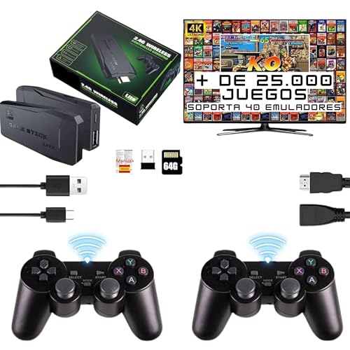 Consola Retro 4k Hdmi Portátil Conectable A Tv De 25,000 Juegos Preinstalados Stick De Juegos Usb Hd 64gb Mini Gamestick Arcade 2 Mandos Inalámbricos 2.4 Ghz Consola Configurada Y Fácil De Usar Consola Retro 4k Hdmi Portátil Conectable A Tv De 25,000 Juegos Preinstalados Stick De Juegos Usb Hd 64gb Mini Gamestick Arcade 2 Mandos Inalámbricos 2.4 Ghz Consola Configurada Y Fácil De Usar