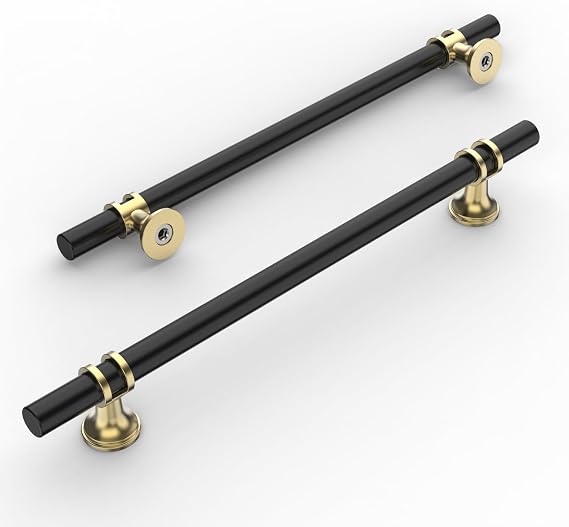 Amerdeco 10 Pack Matte Black & Gold Cabinet Pulls 7.5 Inch 192mm