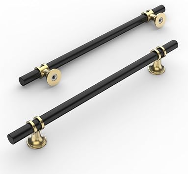 Amerdeco 10 Pack Matte Black & Gold Cabinet Pulls 7.5 Inch 192mm