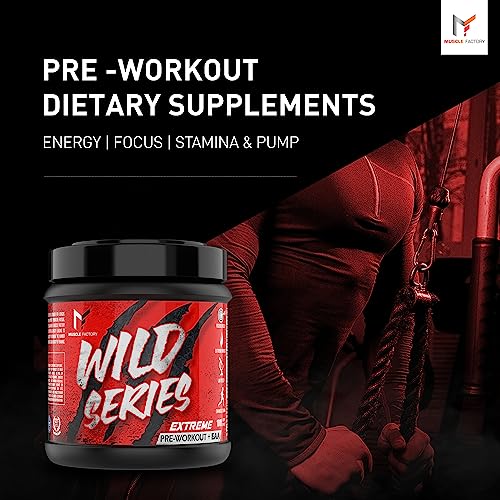 Image of MUSCLE FACTORY Wild Series Ultimate Pre-Workout Formula | Extreme blend with EAA for Energy, Strength, Mental Focus & Powerfull Pumps | (250gms - 50 servings) - Insane beast