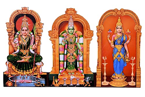 Vils Goddess Kanchi Kamakshi Madurai Meenakshi Kasi Visalakshi Divine Holy Blessing Wood & Plastic Photo Frame Cutout with Backstand for Pooja/Gift (8 inch X 4.5 inch)