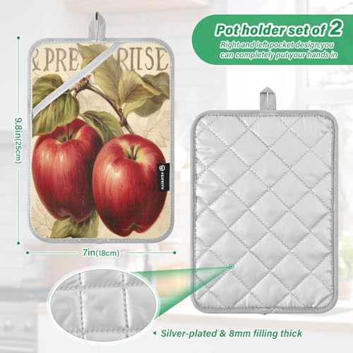 Manoplas vintage de bolsillo para horno con almohadilla caliente antideslizante, 2 unidades 3