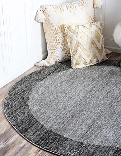 Image of Unique Loom Del Mar Collection Area Rug - Abigail (4' 1 inch Round, Light Gray / Black)