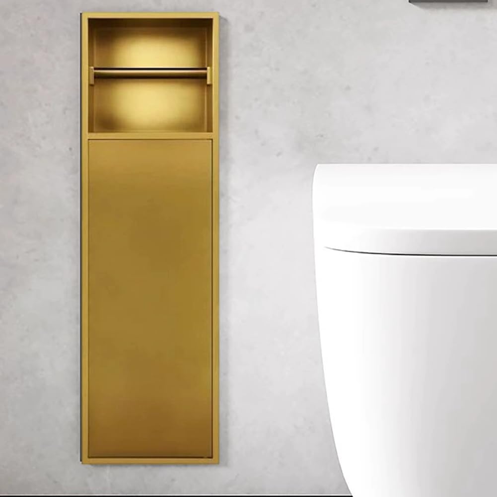 LCANALLYMS Recessed toilet paper holder, 304 Stainless Steel Bathroom Toilet Paper Holder Brush Storage Multicolor 60cm 80cm(Gold 60cm)