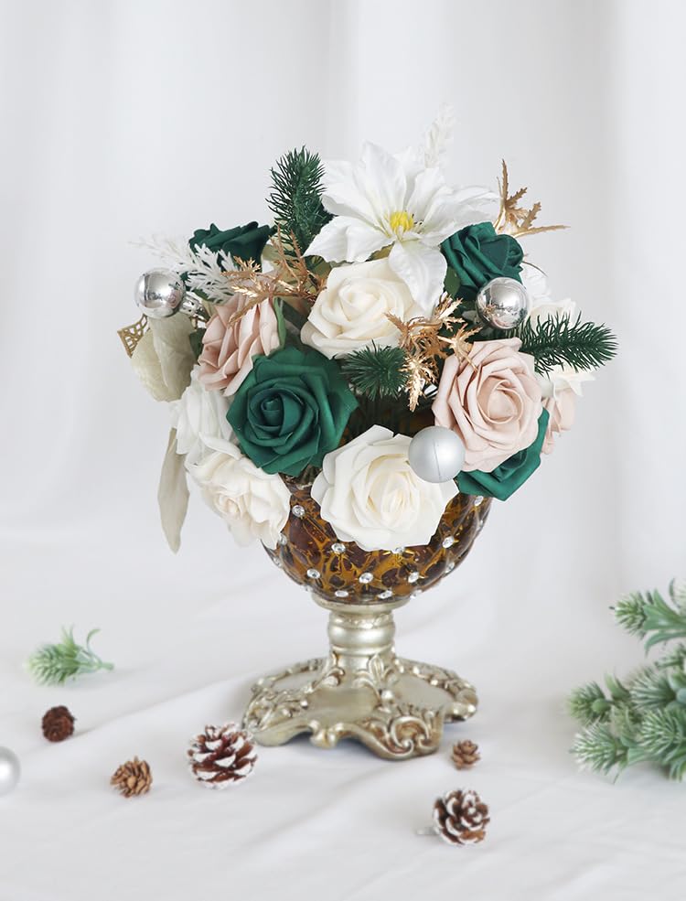 Fouriding Fiori artificiali Rose, per bouquet di nozze fai da te, San Valentino, festa della mamma, Baby Shower, decorazione della casa (Bianco verde