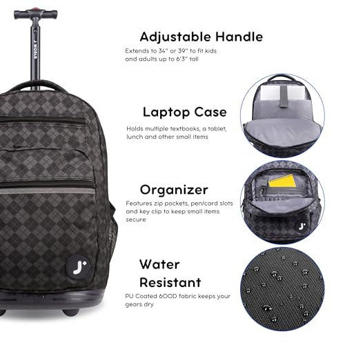 Image of J World Sundance Laptop Rolling Backpack for Girls Boys. Roller Bookbag with Wheels, 20 Inch, Argyle Black
