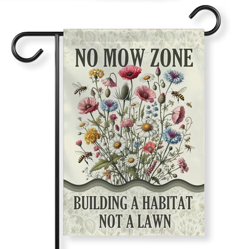 BAVAHA [12'x18'] No Mow Zone Sign, Building A Habitat Not A Lawn Pollinator Garden Flag Save The Bees Sign Native Plant Flag Spring Summer Gardening Gifts Outside Decorations Patio Porch Double Sided