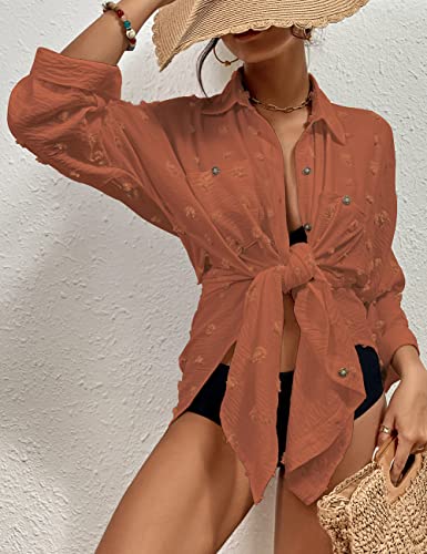 Image of Bsubsach Button Down Swimsuit for Women Sweatshirt Dress with Ruffled Sleeves Beach Shirt