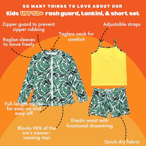 Image of SwimZip Girls' 3 Pc Swim Set w /Long Sleeve Rash Guard, Tankini & Shorts UPF 50+