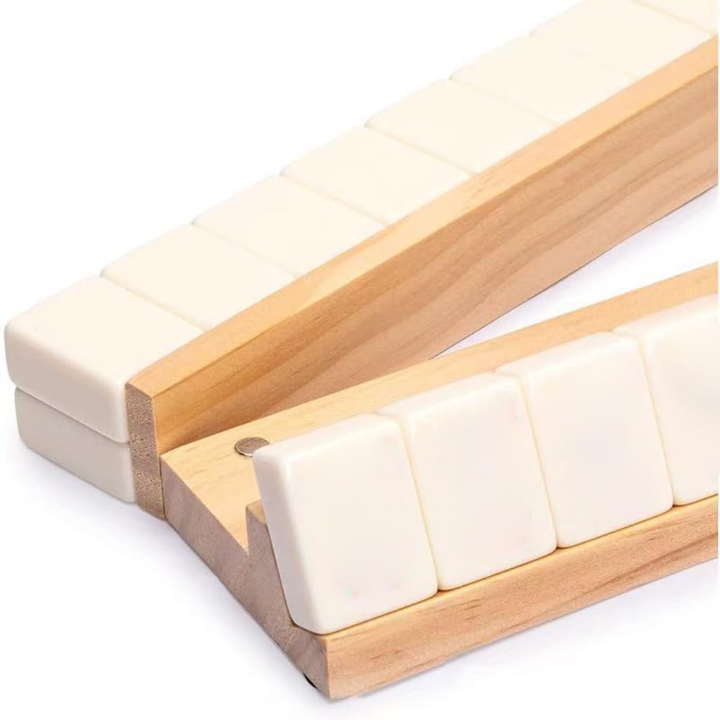 4 teiliges Mahjong Rack aus Holz mit Schiebern, poliert, ohne Zubehör, gelbes Holz, Mahjong Rack mit