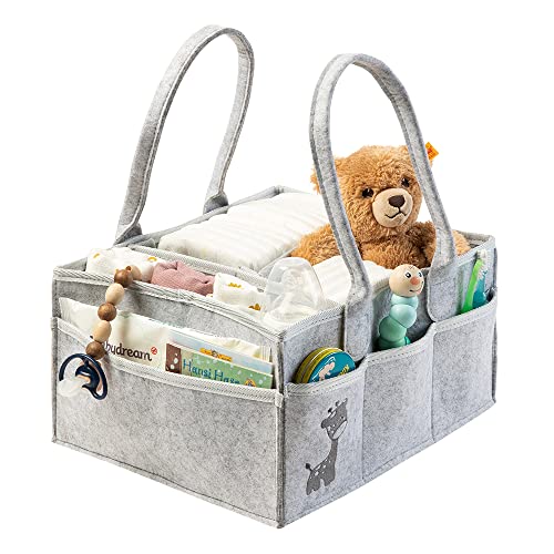 luxdag Organizador de pañales para bebé (bordado a elegir) – Bolso cambiador para utensilios como pañales, toallitas húmedas y juguetes – Bolsa plegable de fieltro para habitación infantil