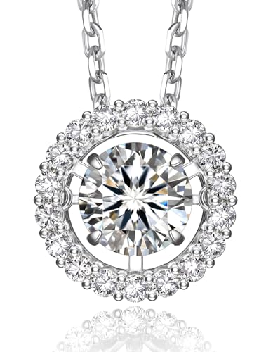 MomentWish Collier Femme en Argent 925, 0,5 Carat Pendentif Moissanite Dansant Serti Halo Chaîne Incluse Bijoux Cadeau pour Ami
