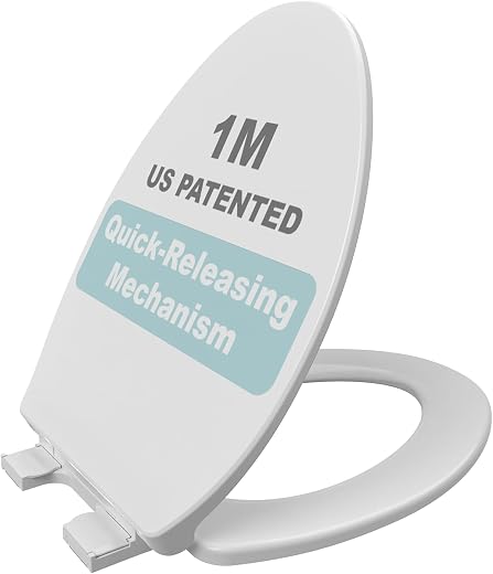 1M Soft Close Toilet Seat Elongated, Patented Quick Releasing for Easy Cleaning, Anti-Wiggling Design, Easy Installation (...