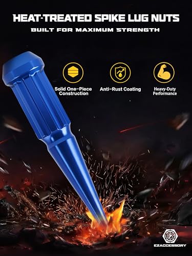 Image of EZAccessory 14x1.5 Spline Spike Lug Nuts 32 Pieces Blue with Key Bulge Acorn Lug Nut for Ford F250 F350 2003-2005 Excursion
