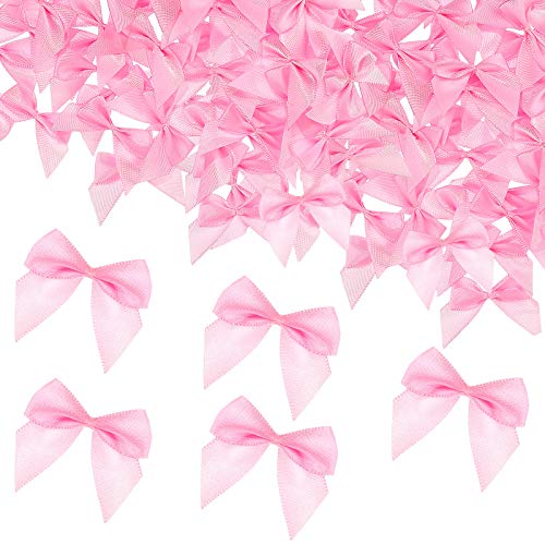 100 Pieces Pink Mini Satin Ribbon Bows Small Size Decorative Bows DIY Craft Mini Bow Flowers for Hair Accessories Scrapbooking Bottles Sewing Wedding Crafts Making Supplies