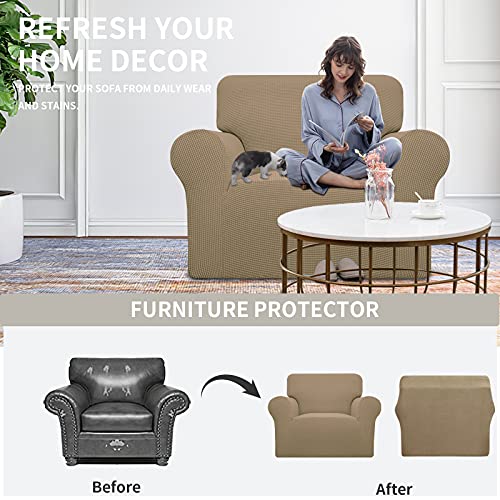 Image of Easy-Going Stretch Oversized Chair Sofa Slipcover 1-Piece Couch Sofa Cover Furniture Protector Soft with Elastic Bottom for Kids Spandex Jacquard Fabric Small Checks Tan