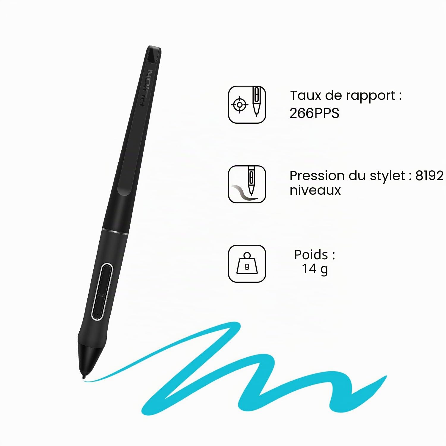 HUION Pen sans Batterie PW517 Compatible avec l'écran à Stylet Kamvas 13 et Kamvas Pro 24