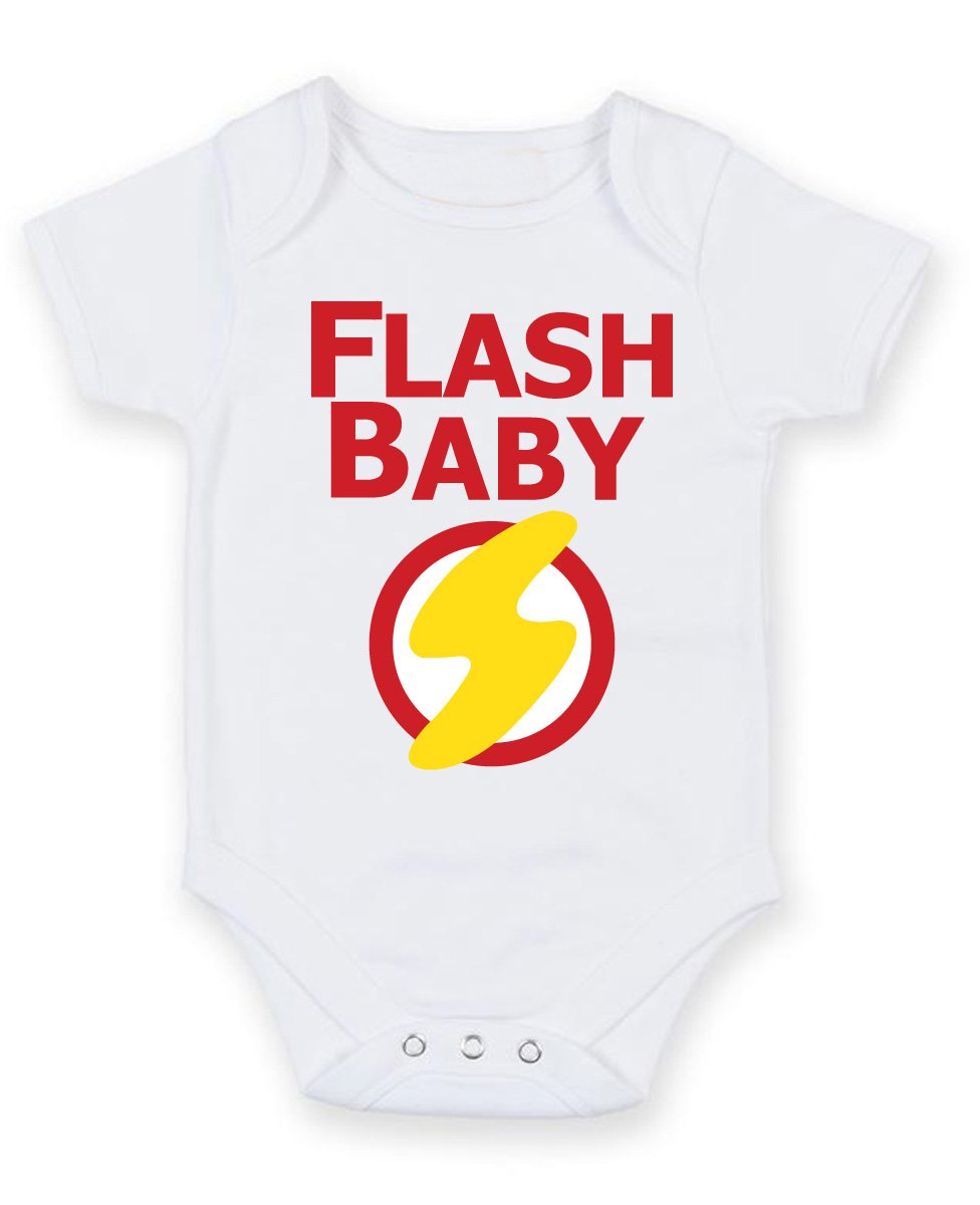 Foxyprinting Men's White Flash Baby - Personalised Baby Boy Girl Baby Vestunisex Short Sleeve Bodysuit (0-3 Months)