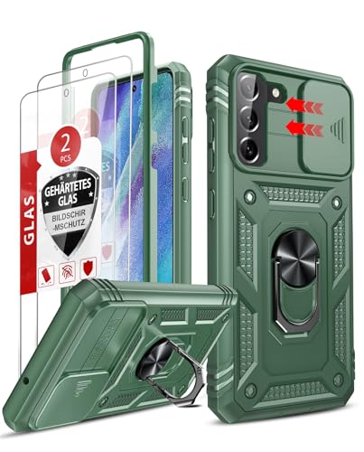 LeYi Compatible for Samsung Galaxy S21-FE Case: Galaxy S21 FE 5G Case with Screen Protector Tempered Glass X 2 & Magnetic Stand, Dual Layer Protective Samsung S21FE Case para Cell S 21 FE, Green - image 1