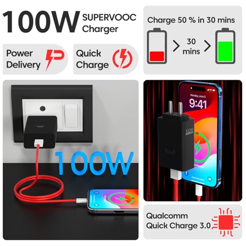 Image of Sounce Supervooc 10W Power Adapter-Ultra Fast Charger, Fast Charger with USB to C Dash SUPERVOOC Cable for 12 /12r /11 /11R /10 /10R /9 /9R /Nord 4 / Ce4 / Ce3 / Ce4 Lite and Other Devices