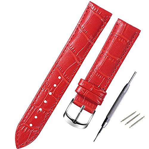 Watch Bands for Men Watch Band Genuine Leather Straps Watchbands Watch Accessories Men Belt Band 12mm 14mm 15mm 16mm 17mm 18mm 19mm 20mm Pocket Watches Vintage (Band Color : Red, Band Width : 10mm)