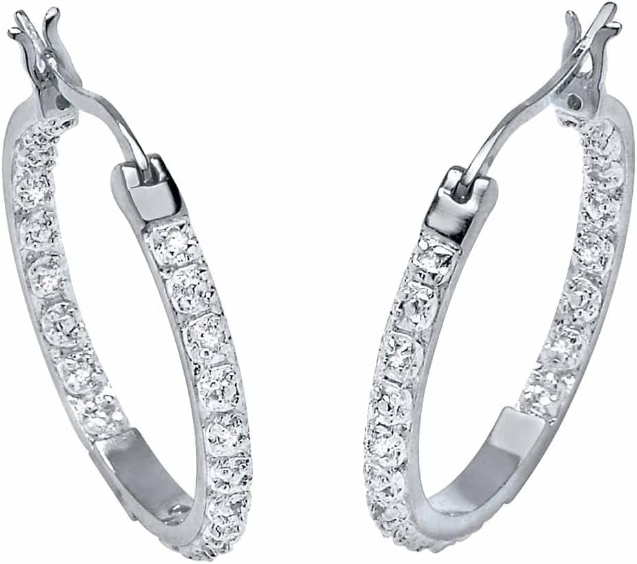 PalmBeach Platinum-plated Sterling Silver Genuine Diamond Inside Out Hoop Earrings (1/10 cttw, I Color, I3 Clarity)